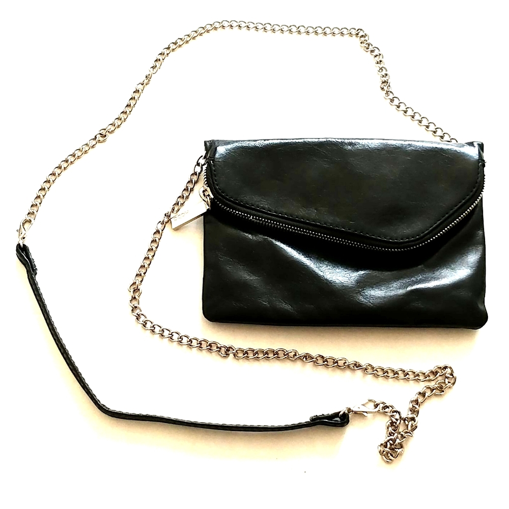 Hobo Black Leather Mini Crossbody with Chain Strap
